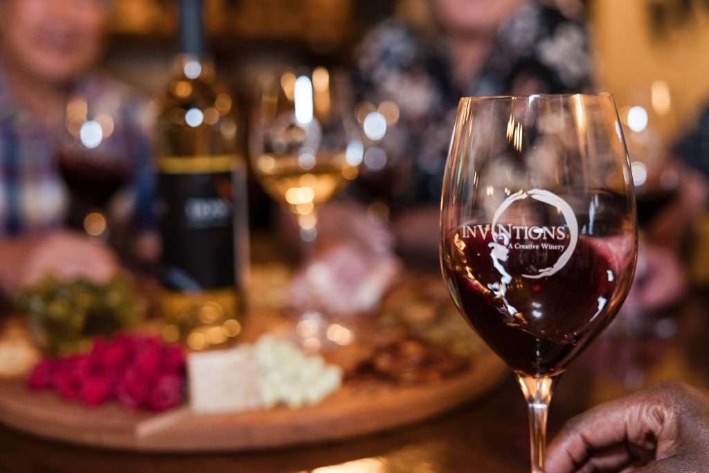 Wine and food on a table